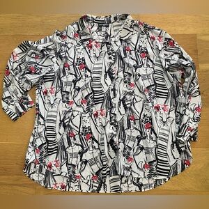 Karl Lagerfeld Monochrome black & white Shirt with Red Highlights 2X EUC